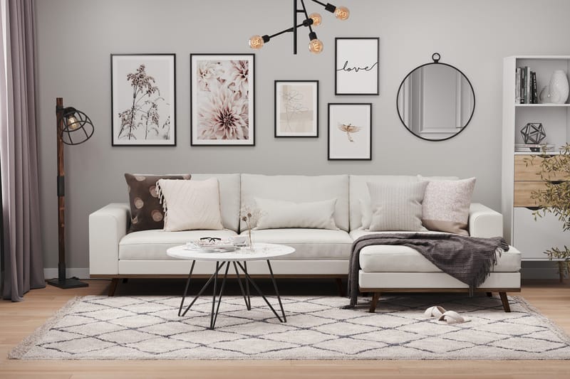 Copenhagen 4-seters Høyrevendt L-formet Divansofa i Stoff - Lys grå - Møbler - Sofaer - Sofa med sjeselong