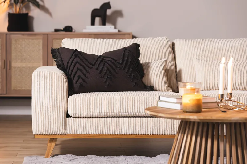 Copenhagen 4-seters Høyrevendt L-formet Dyp Divansofa i Manchester - Beige - Møbler - Sofaer - Sofa med sjeselong