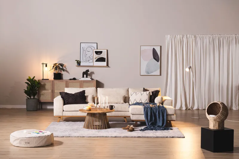 Copenhagen 4-seters Høyrevendt L-formet Dyp Divansofa i Manchester - Beige - Møbler - Sofaer - Sofa med sjeselong