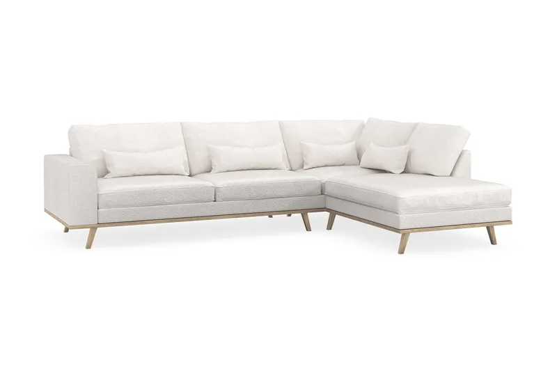 Copenhagen 4-seters Høyrevendt L-formet Sjeselongsofa i Bouclé - Hvit - Møbler - Sofaer - Sofa med sjeselong