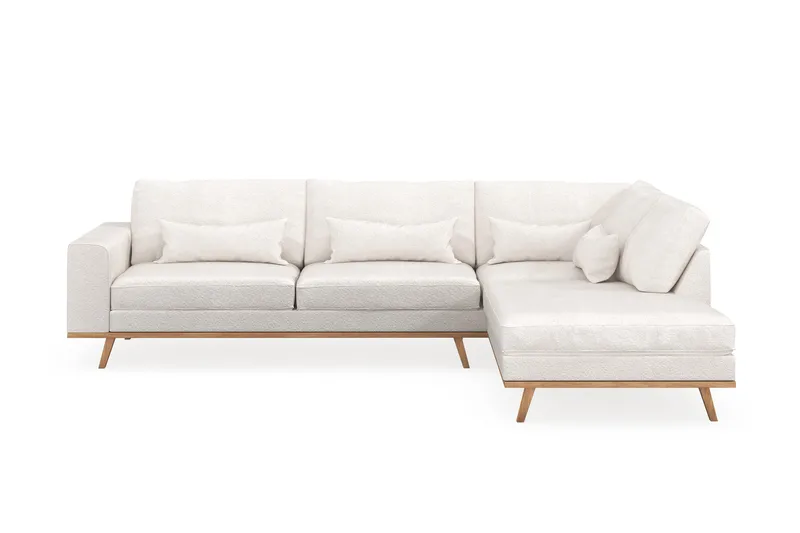 Copenhagen 4-seters Høyrevendt L-formet Sjeselongsofa i Bouclé - Hvit - Møbler - Sofaer - Sofa med sjeselong