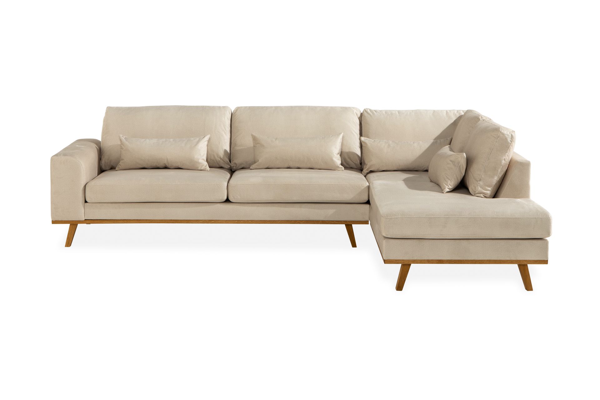 Copenhagen 4-seters Høyrevendt L-formet Sjeselongsofa i Fløyel - Beige - Møbler - Sofaer - Sofa med sjeselong