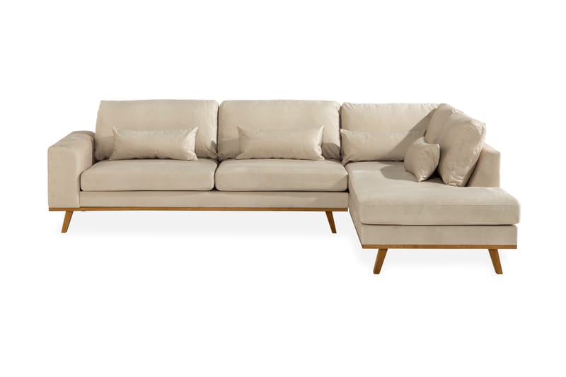 Copenhagen 4-seters Høyrevendt L-formet Sjeselongsofa i Fløyel - Beige - Møbler - Sofaer - Sofa med sjeselong