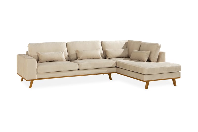 Copenhagen 4-seters Høyrevendt L-formet Sjeselongsofa i Fløyel - Beige - Møbler - Sofaer - Sofa med sjeselong