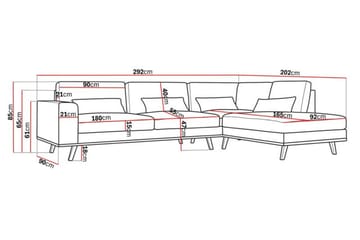 Copenhagen 4-seters Høyrevendt L-formet Sjeselongsofa i Fløyel - Beige - Møbler - Sofaer - Sofa med sjeselong