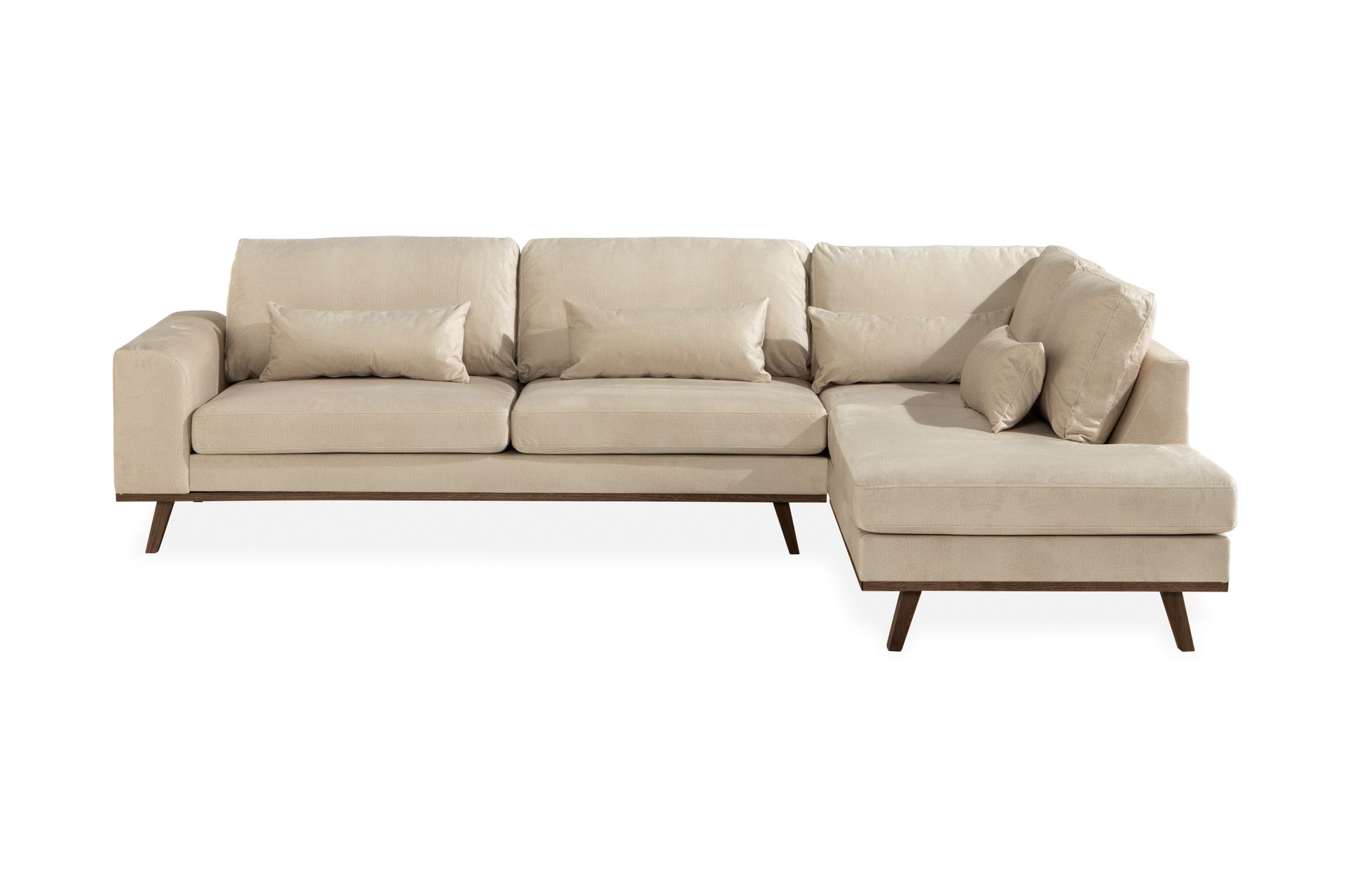 Copenhagen 4-seters Høyrevendt L-formet Sjeselongsofa i Fløyel - Beige - Møbler - Sofaer - Sofa med sjeselong