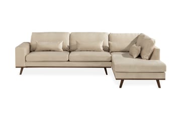 Copenhagen 4-seters Høyrevendt L-formet Sjeselongsofa i Fløyel - Beige - Møbler - Sofaer - Sofa med sjeselong