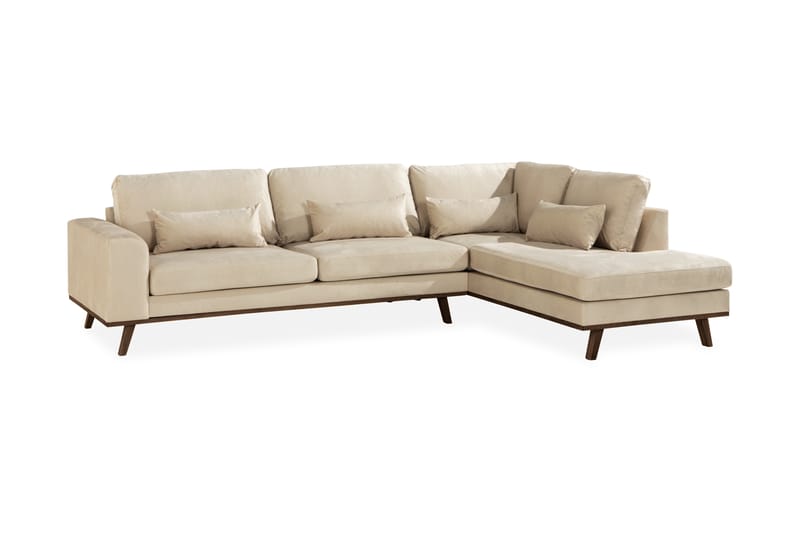 Copenhagen 4-seters Høyrevendt L-formet Sjeselongsofa i Fløyel - Beige - Møbler - Sofaer - Sofa med sjeselong