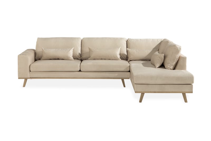 Copenhagen 4-seters Høyrevendt L-formet Sjeselongsofa i Fløyel - Beige - Møbler - Sofaer - Sofa med sjeselong