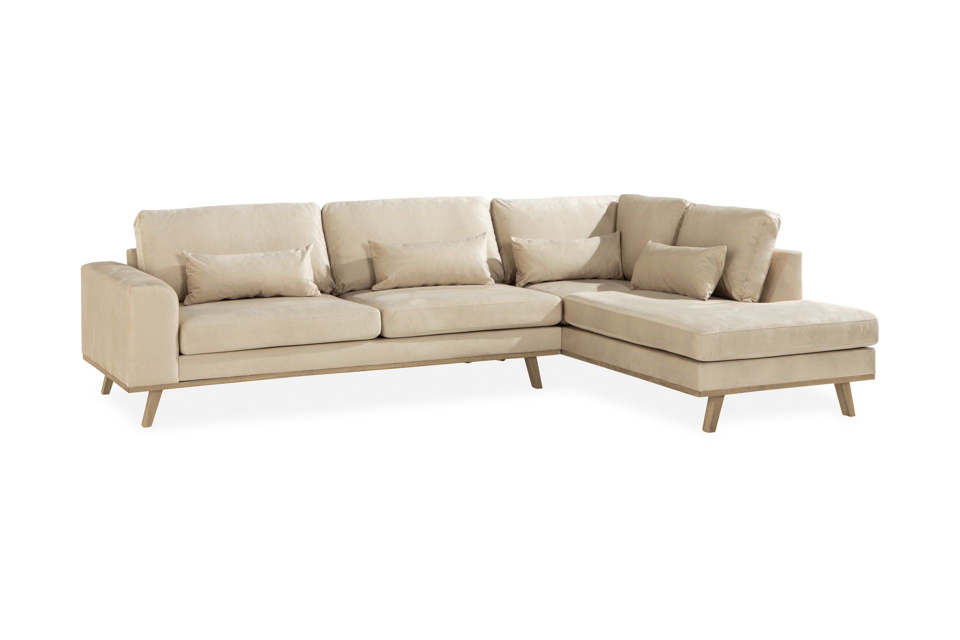 Copenhagen 4-seters Høyrevendt L-formet Sjeselongsofa i Fløyel - Beige - Møbler - Sofaer - Sofa med sjeselong