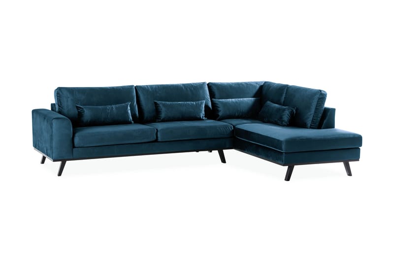 Copenhagen 4-seters Høyrevendt L-formet Sjeselongsofa i Fløyel - Blå - Møbler - Sofaer - Sofa med sjeselong