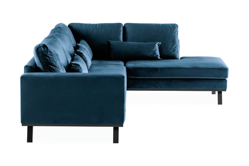 Copenhagen 4-seters Høyrevendt L-formet Sjeselongsofa i Fløyel - Blå - Møbler - Sofaer - Sofa med sjeselong