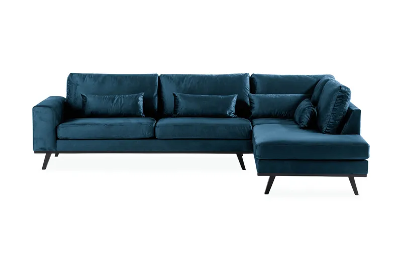 Copenhagen 4-seters Høyrevendt L-formet Sjeselongsofa i Fløyel - Blå - Møbler - Sofaer - Sofa med sjeselong