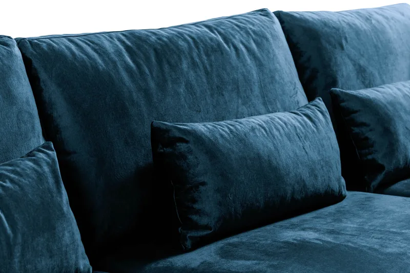 Copenhagen 4-seters Høyrevendt L-formet Sjeselongsofa i Fløyel - Blå - Møbler - Sofaer - Sofa med sjeselong