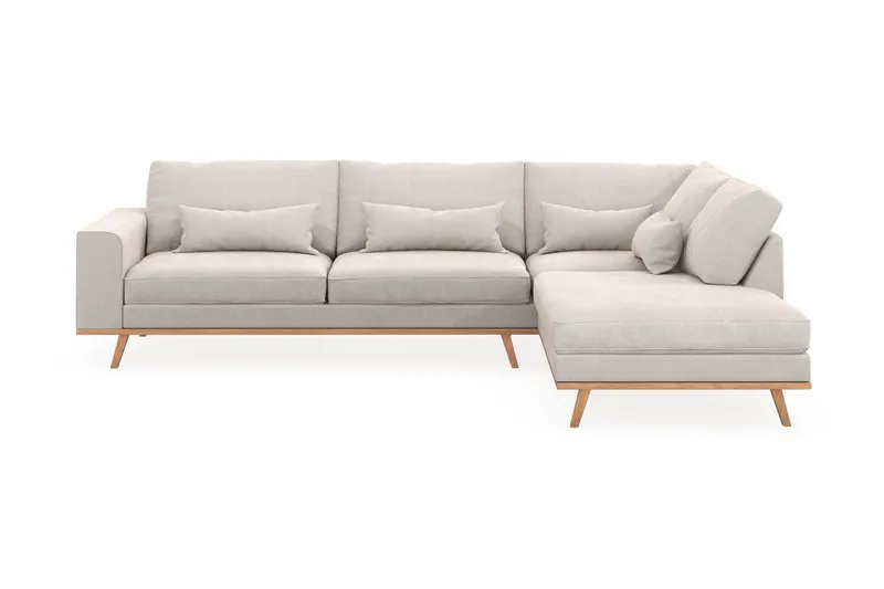 Copenhagen 4-seters Høyrevendt L-formet Sjeselongsofa i Fløyel - Kremhvit - Møbler - Sofaer - Sofa med sjeselong