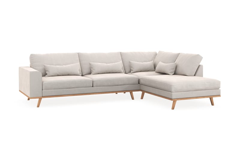 Copenhagen 4-seters Høyrevendt L-formet Sjeselongsofa i Fløyel - Kremhvit - Møbler - Sofaer - Sofa med sjeselong