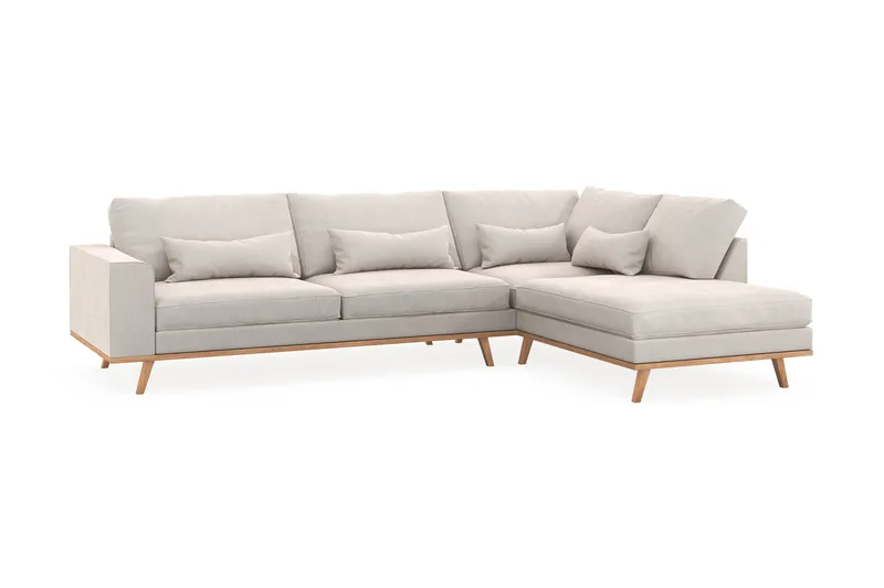 Copenhagen 4-seters Høyrevendt L-formet Sjeselongsofa i Fløyel - Kremhvit - Møbler - Sofaer - Sofa med sjeselong