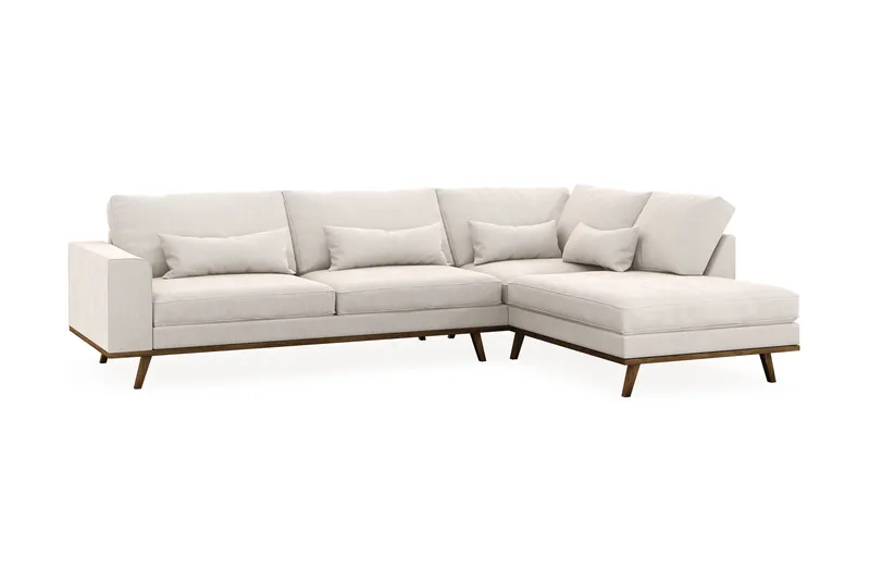 Copenhagen 4-seters Høyrevendt L-formet Sjeselongsofa i Fløyel - Kremhvit - Møbler - Sofaer - Sofa med sjeselong