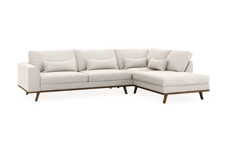 Copenhagen 4-seters Høyrevendt L-formet Sjeselongsofa i Fløyel - Kremhvit - Møbler - Sofaer - Sofa med sjeselong