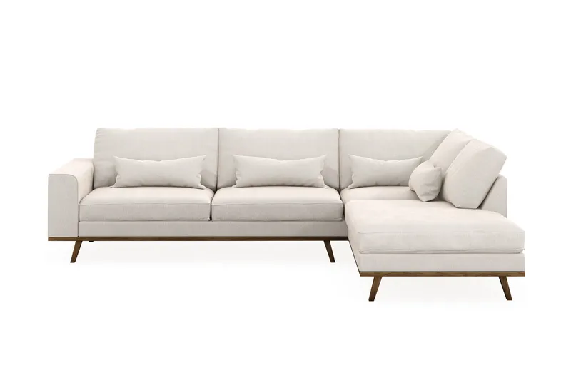 Copenhagen 4-seters Høyrevendt L-formet Sjeselongsofa i Fløyel - Kremhvit - Møbler - Sofaer - Sofa med sjeselong