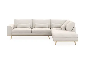 Copenhagen 4-seters Høyrevendt L-formet Sjeselongsofa i Fløyel - Kremhvit - Møbler - Sofaer - Sofa med sjeselong