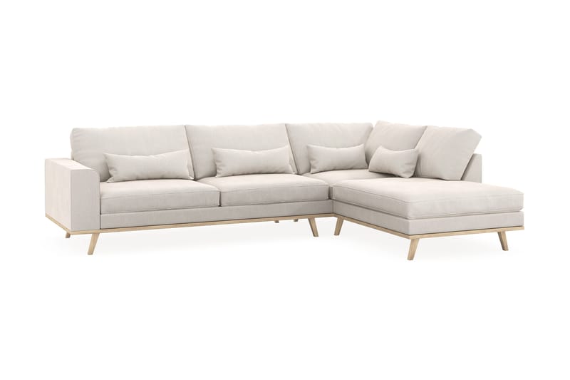 Copenhagen 4-seters Høyrevendt L-formet Sjeselongsofa i Fløyel - Kremhvit - Møbler - Sofaer - Sofa med sjeselong