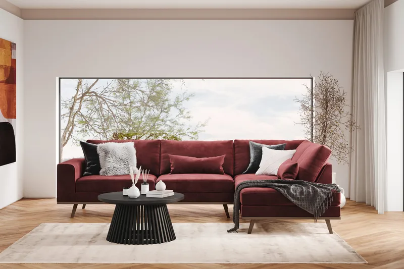 Copenhagen 4-seters Høyrevendt L-formet Sjeselongsofa i Fløyel - Lilla - Møbler - Sofaer - Sofa med sjeselong