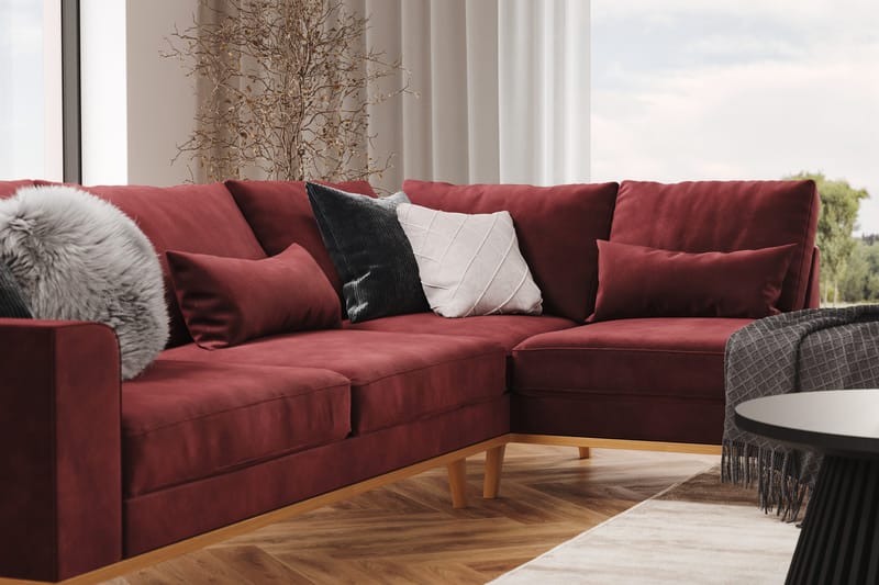 Copenhagen 4-seters Høyrevendt L-formet Sjeselongsofa i Fløyel - Lilla - Møbler - Sofaer - Sofa med sjeselong