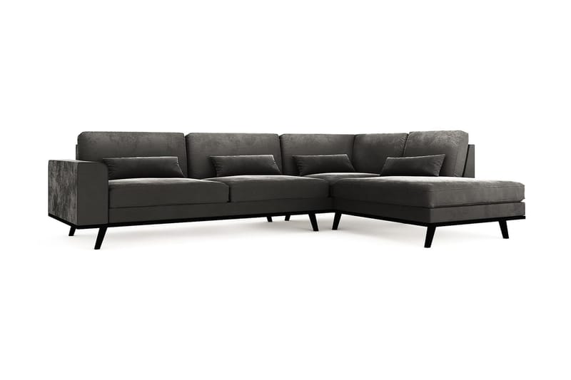 Copenhagen 4-seters Høyrevendt L-formet Sjeselongsofa i Fløyel - Mørk grå - Møbler - Sofaer - Sofa med sjeselong