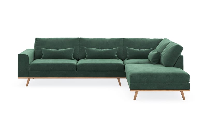 Copenhagen 4-seters Høyrevendt L-formet Sjeselongsofa i Fløyel, Mørk grønn