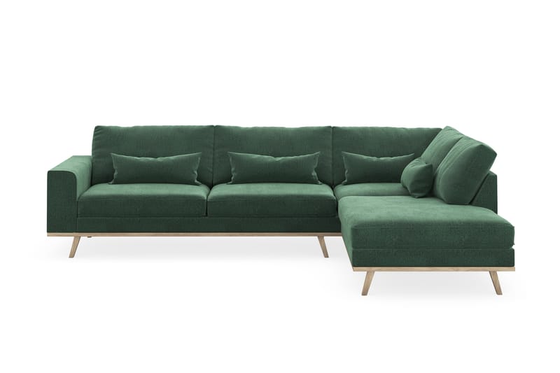 Copenhagen 4-seters Høyrevendt L-formet Sjeselongsofa i Fløyel - Mørk grønn - Møbler - Sofaer - Sofa med sjeselong