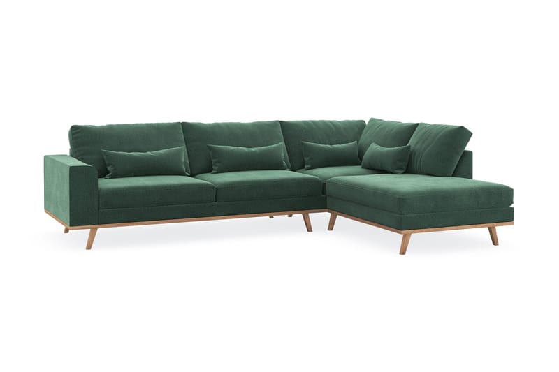 Copenhagen 4-seters Høyrevendt L-formet Sjeselongsofa i Fløyel - Mørk grønn - Møbler - Sofaer - Sofa med sjeselong