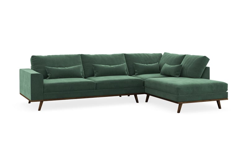 Copenhagen 4-seters Høyrevendt L-formet Sjeselongsofa i Fløyel - Mørk grønn - Møbler - Sofaer - Sofa med sjeselong