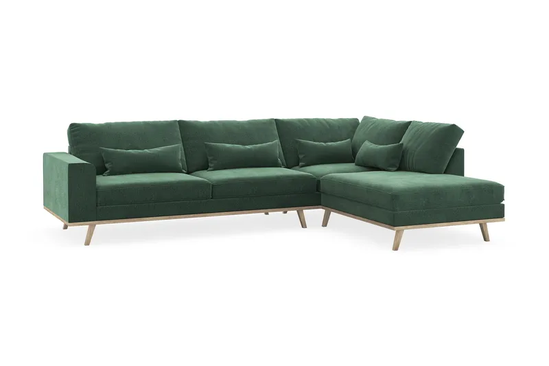 Copenhagen 4-seters Høyrevendt L-formet Sjeselongsofa i Fløyel - Mørk grønn - Møbler - Sofaer - Sofa med sjeselong