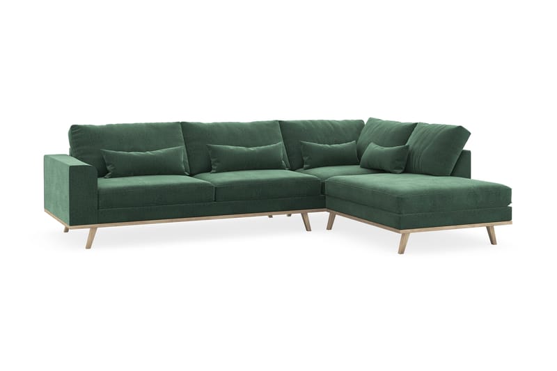 Copenhagen 4-seters Høyrevendt L-formet Sjeselongsofa i Fløyel - Mørk grønn - Møbler - Sofaer - Sofa med sjeselong