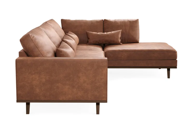 Copenhagen 4-seters Høyrevendt L-formet Sjeselongsofa i Kunstlær - Brun - Møbler - Sofaer - Sofa med sjeselong