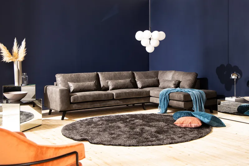 Copenhagen 4-seters Høyrevendt L-formet Sjeselongsofa i Kunstlær - Mørk grå - Møbler - Sofaer - Sofa med sjeselong