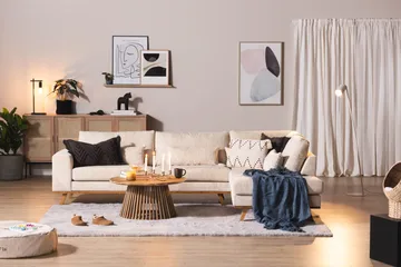 Copenhagen 4-seters Høyrevendt L-formet Sjeselongsofa i Manchester - Beige - Møbler - Sofaer - Sofa med sjeselong