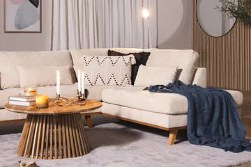 Copenhagen 4-seters Høyrevendt L-formet Sjeselongsofa i Manchester - Beige - Møbler - Sofaer - Sofa med sjeselong