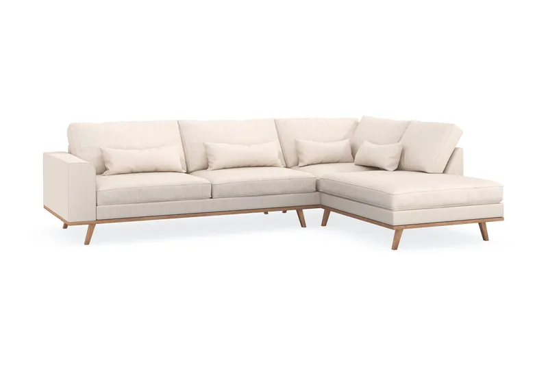 Copenhagen 4-seters Høyrevendt L-formet Sjeselongsofa i Manchester - Beige - Møbler - Sofaer - Sofa med sjeselong