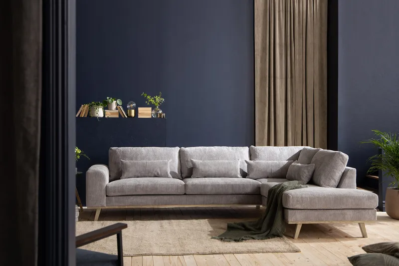 Copenhagen 4-seters Høyrevendt L-formet Sjeselongsofa i Manchester - Lys grå - Møbler - Sofaer - Sofa med sjeselong