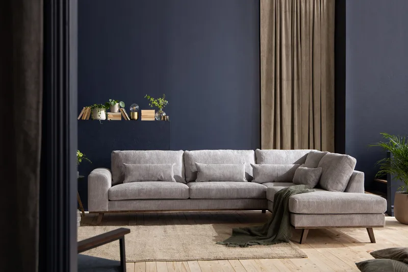 Copenhagen 4-seters Høyrevendt L-formet Sjeselongsofa i Manchester - Lys grå - Møbler - Sofaer - Sofa med sjeselong