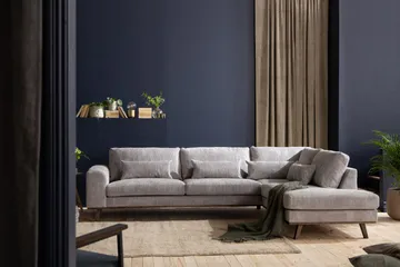 Copenhagen 4-seters Høyrevendt L-formet Sjeselongsofa i Manchester - Lys grå - Møbler - Sofaer - Sofa med sjeselong