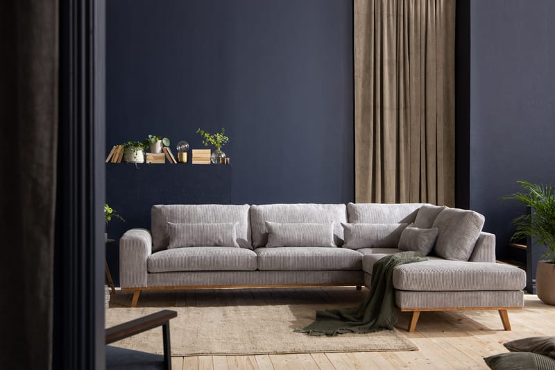 Copenhagen 4-seters Høyrevendt L-formet Sjeselongsofa i Manchester - Lys grå - Møbler - Sofaer - Sofa med sjeselong