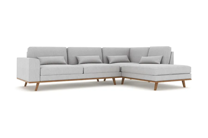 Copenhagen 4-seters Høyrevendt L-formet Sjeselongsofa i Stoff - Grå - Møbler - Sofaer - Sofa med sjeselong