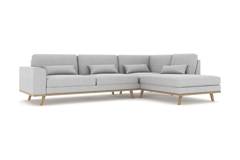 Copenhagen 4-seters Høyrevendt L-formet Sjeselongsofa i Stoff - Grå - Møbler - Sofaer - Sofa med sjeselong