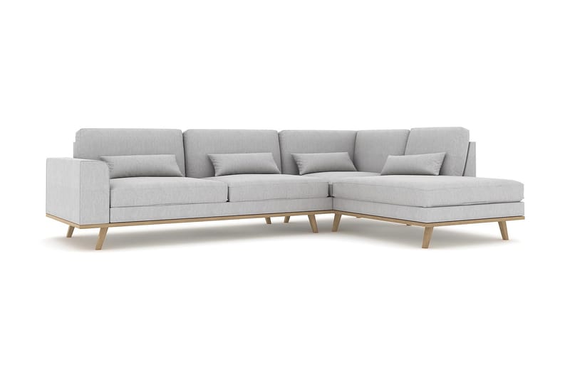 Copenhagen 4-seters Høyrevendt L-formet Sjeselongsofa i Stoff - Grå - Møbler - Sofaer - Sofa med sjeselong