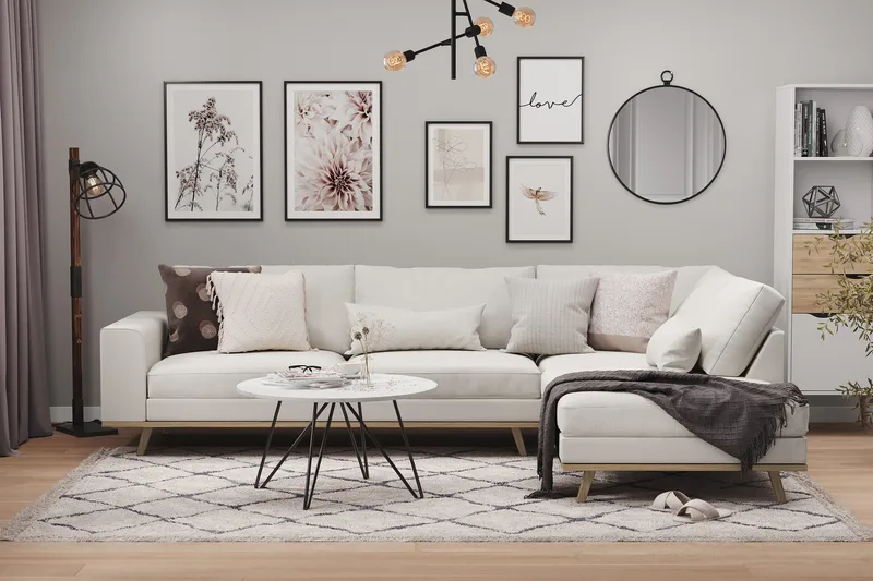 Copenhagen 4-seters Høyrevendt L-formet Sjeselongsofa i Stoff - Lys grå - Møbler - Sofaer - Sofa med sjeselong