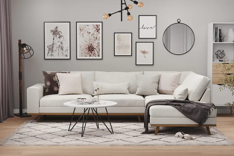 Copenhagen 4-seters Høyrevendt L-formet Sjeselongsofa i Stoff - Lys grå - Møbler - Sofaer - Sofa med sjeselong