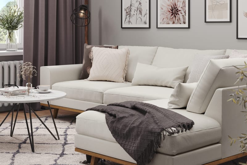 Copenhagen 4-seters Høyrevendt L-formet Sjeselongsofa i Stoff - Lys grå - Møbler - Sofaer - Sofa med sjeselong